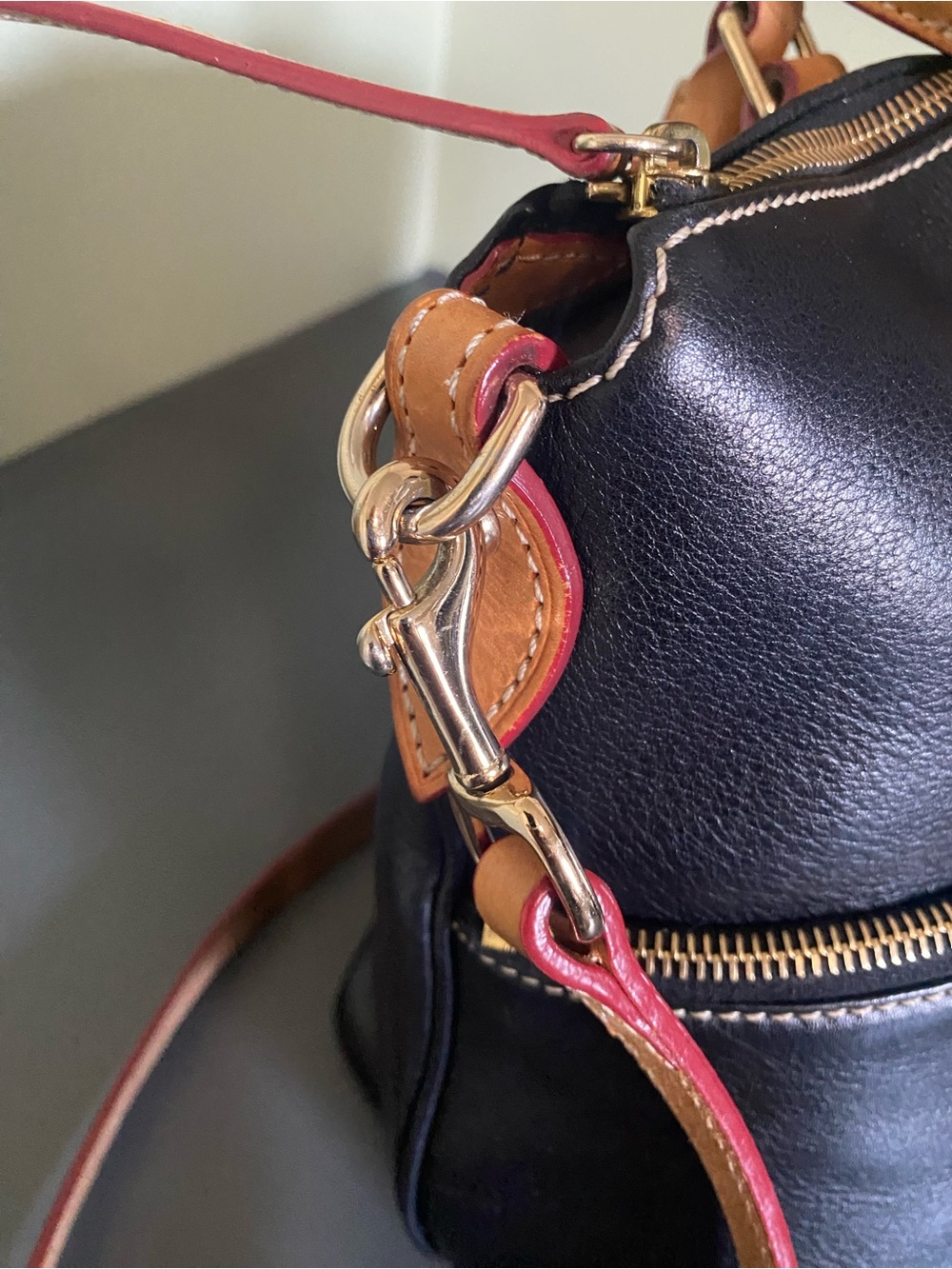 Dooney & Bourke Black Leather Shoulder Satchel with Tan Trim - Picture 4 of 4